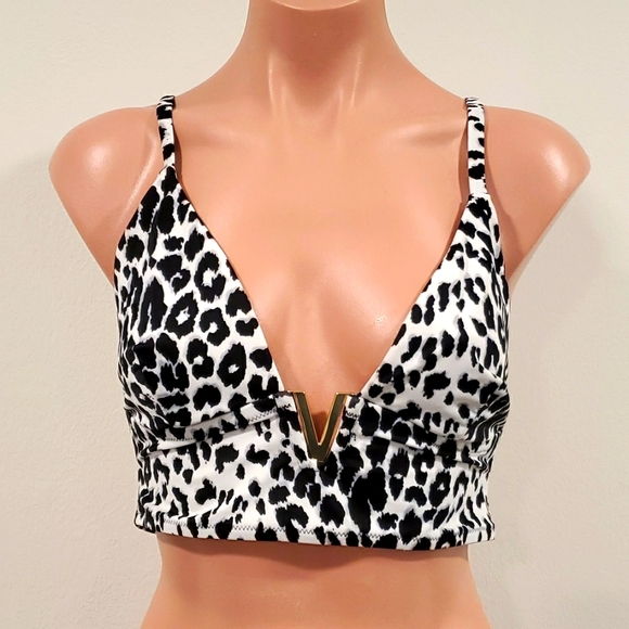 VICTORIA'S SECRET BLACK AND WHITE CHEETAH BIKINI TOP | Large | EUC - Picture 3 of 6